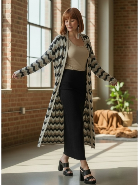 Jaclyn Smith Sweaters - Striped Crochet Duster- Size Large- EUC